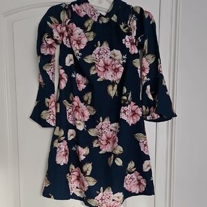 Xhilaration Floral Midi Dress - Dark Green and Pink Flowers